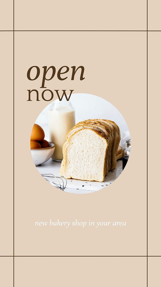 Open now vector story template for bakery and cafe marketing