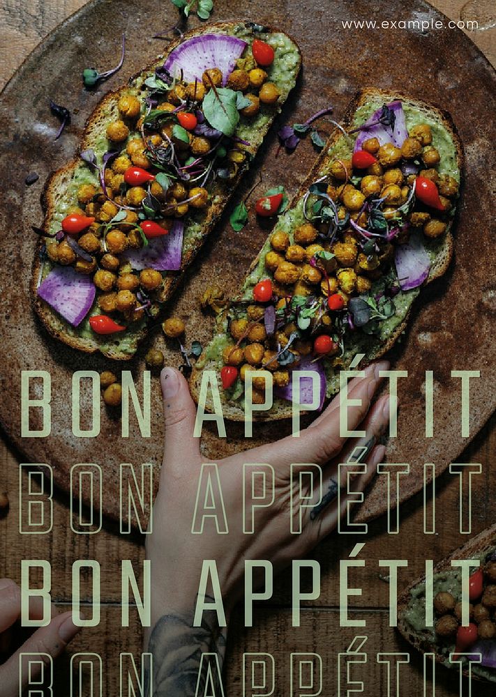 Restaurant poster template vector with bon app&eacute;tit text