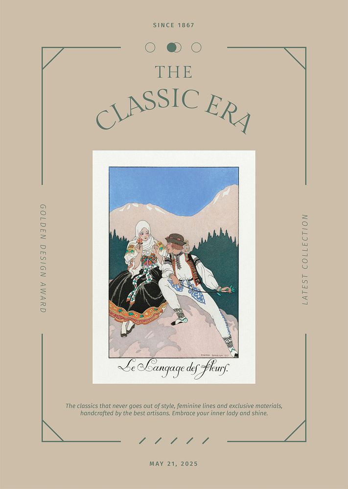Editable vintage fashion poster vector template, remix from artworks by George Barbier