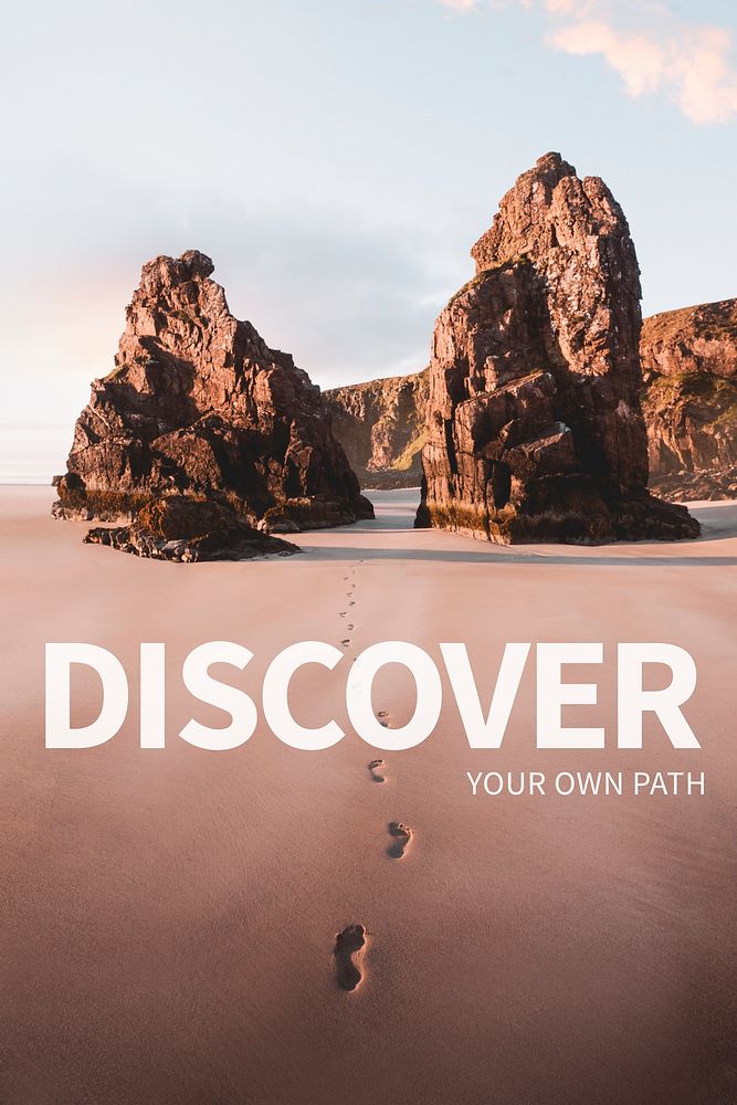 Beautiful beach travel poster with inspirational quote discover your own path