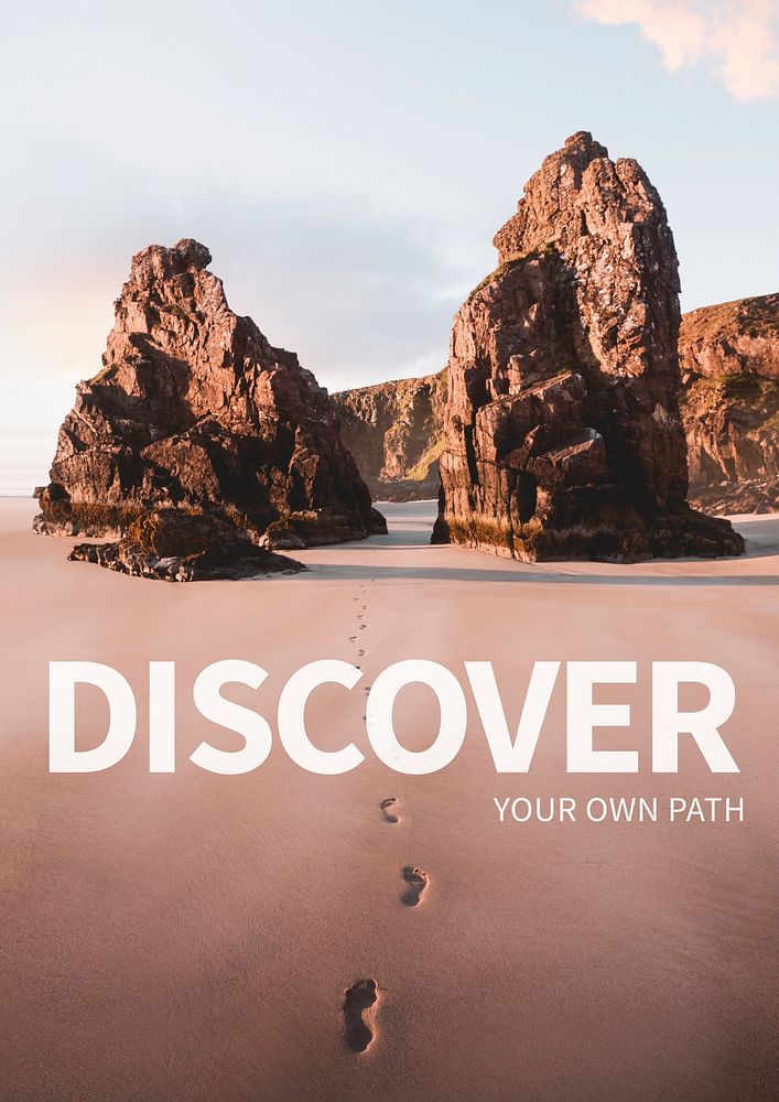 Beautiful beach travel poster with inspirational quote discover your own path