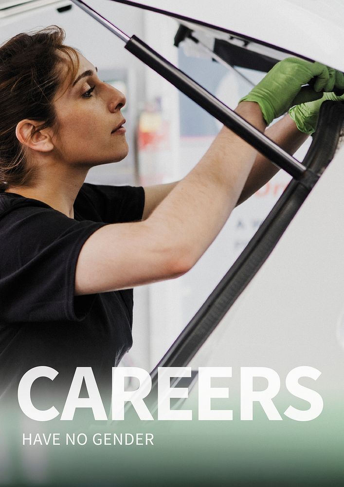 Women empowerment career template vector poster auto mechanic inspirational quote