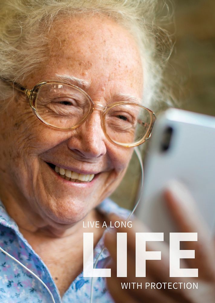 Long life insurance template vector for elderlies ad poster