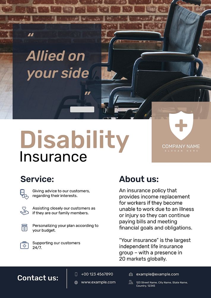 Disability insurance poster template vector with editable text