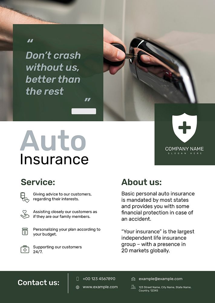 Auto insurance poster template vector with editable text