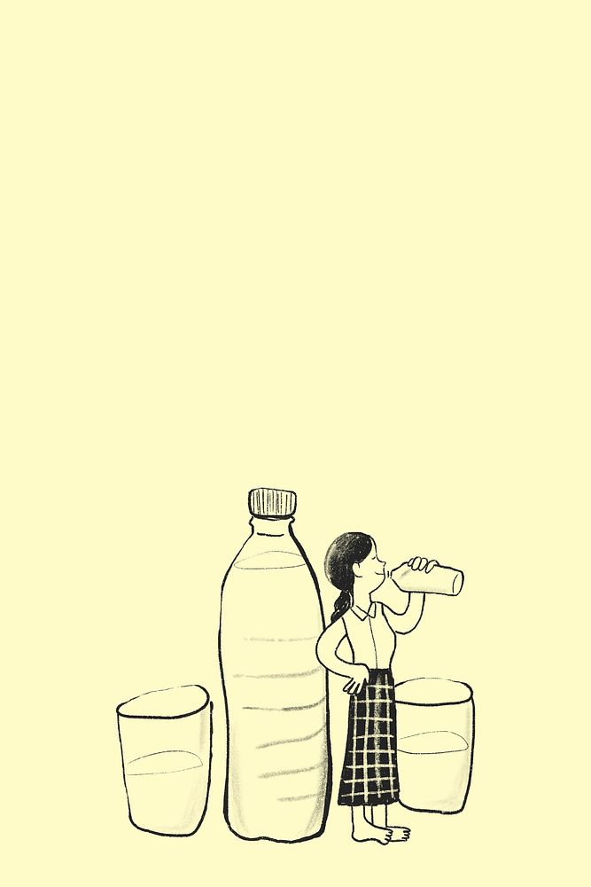 Healthy dairy habits background woman drinking water healthcare doodle