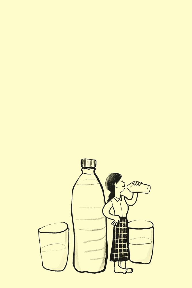 Healthy dairy habits vector background woman drinking water healthcare doodle