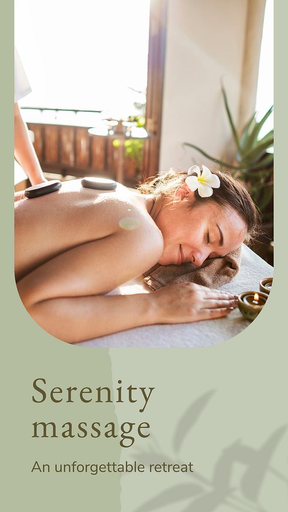 Serenity massage wellness template vector with hot stones background