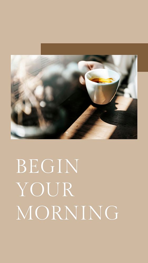 Morning with coffee template vector for social media story begin your morning
