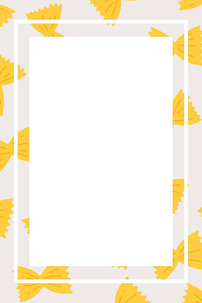 Cute farfalle pasta frame vector in rectangle shape doodle food pattern