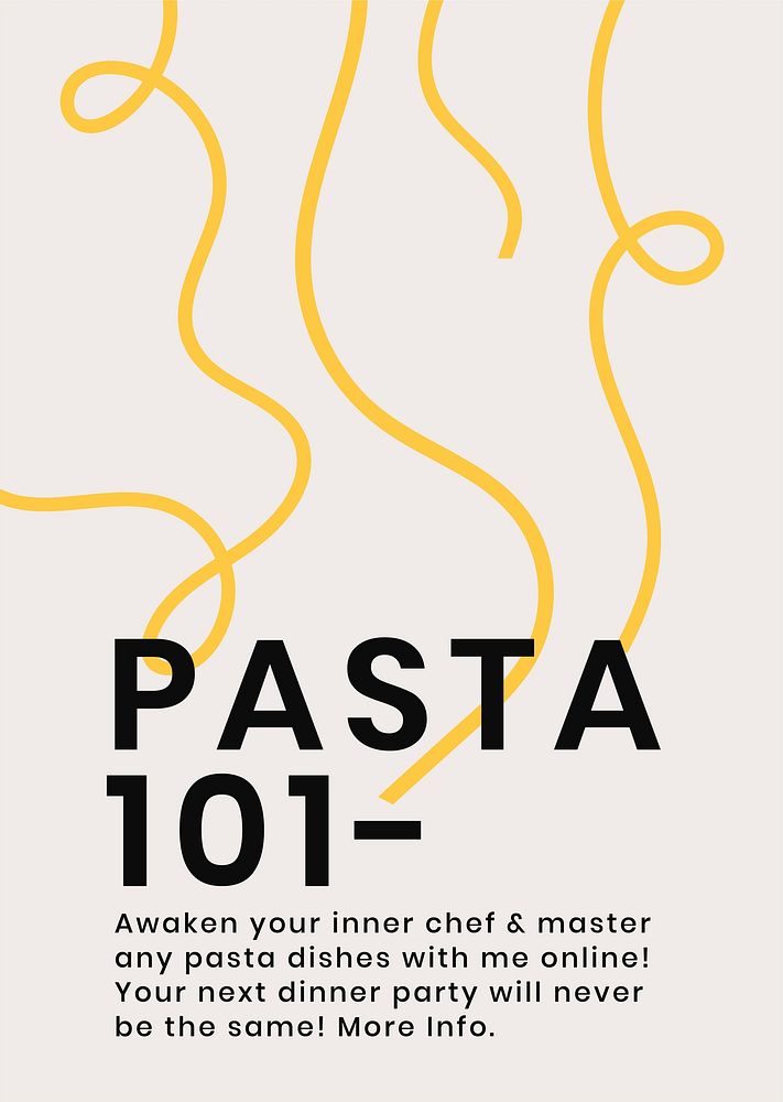 Pasta 101 pasta food template vector cute doodle poster