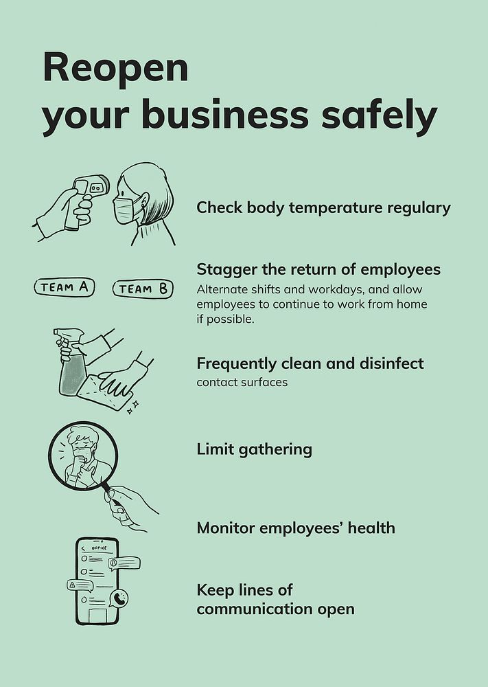 Coronavirus workplace guidance, printable reopen business safety measures