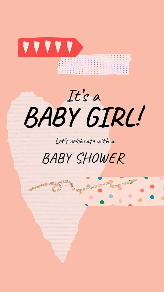 Girl baby shower template, Instagram story vector