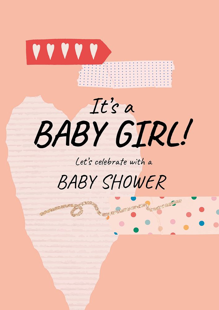 Girl baby shower template, cute feminine invitation poster psd