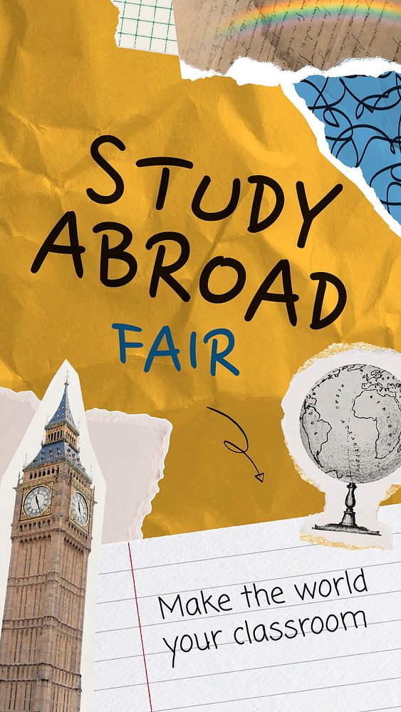 Study abroad Instagram story template, paper collage design vector