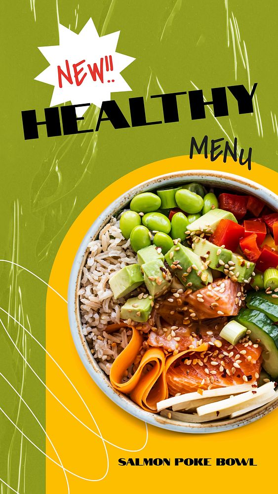 Healthy food Instagram story template, green & yellow design vector
