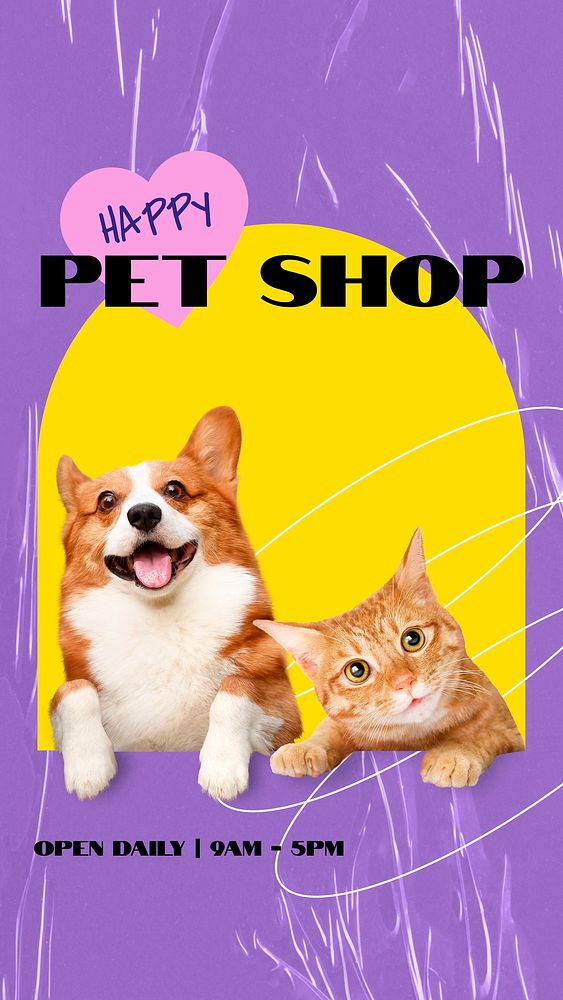 Pet shop Instagram story template, dog & cat photo vector