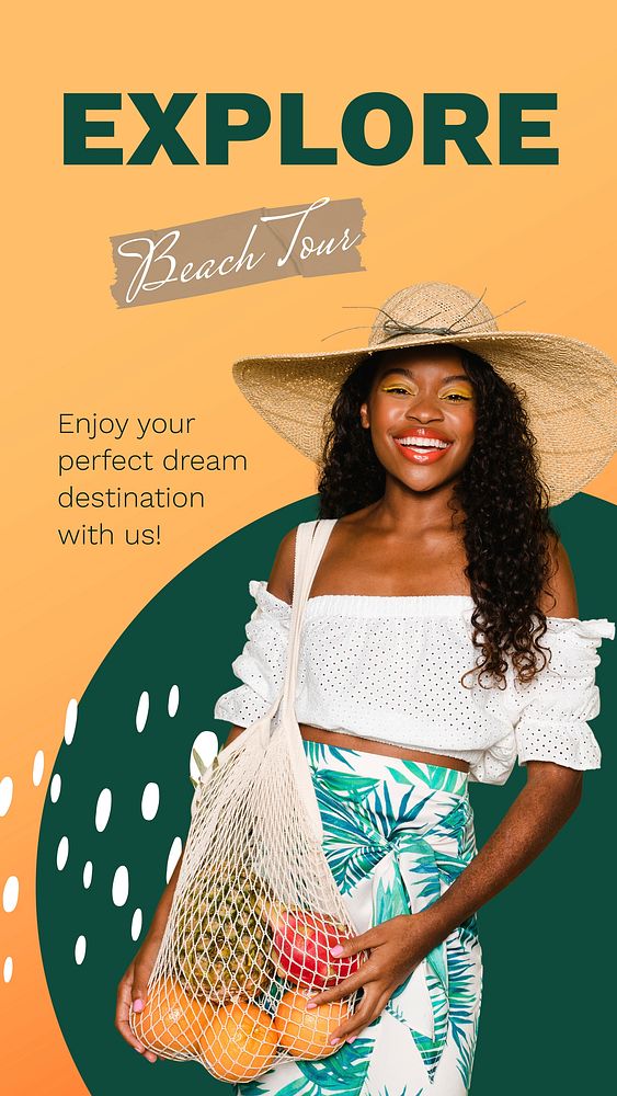 Beach tour Instagram story template, promotion ad vector