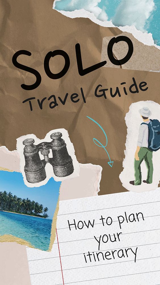 Solo travel Instagram story template, paper collage design vector