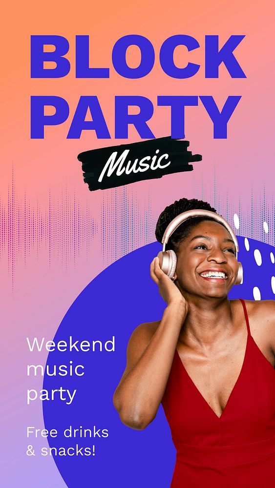 Music party Instagram story template, African American woman photo vector