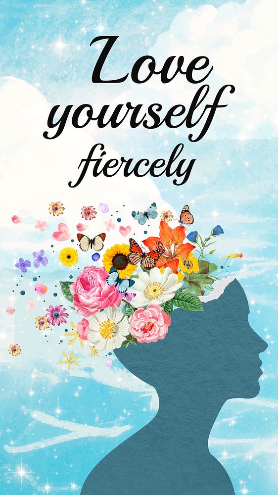 Love yourself Instagram story template, surreal floral collage vector