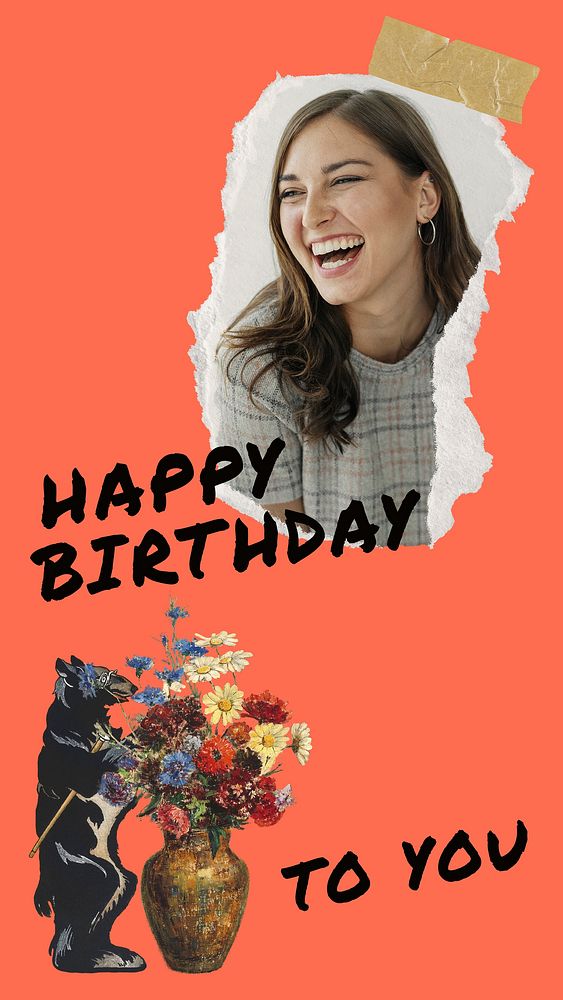 Happy Birthday Instagram story template, ripped paper frame vector