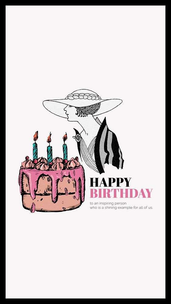 Vintage fashion Instagram story template, birthday greeting card vector