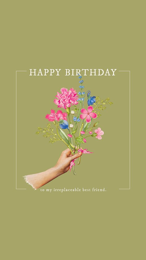 Vintage flower Instagram story template, birthday greeting card vector