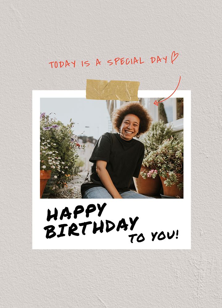 Happy Birthday poster template, instant photo film frame psd