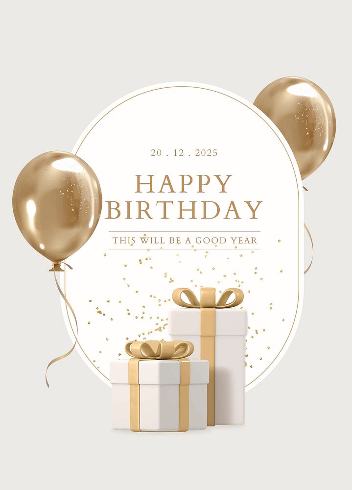 Gold birthday poster template, 3D rendering aesthetic psd