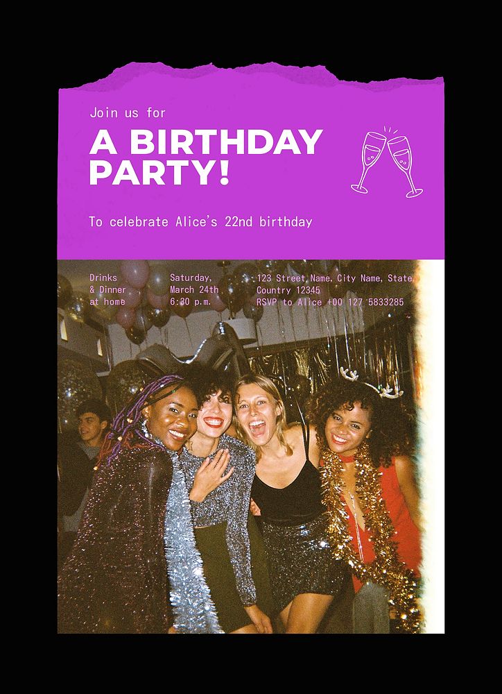Birthday party poster template, celebration photo psd