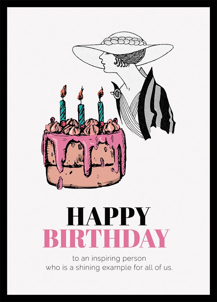Vintage fashion poster template, birthday greeting card psd