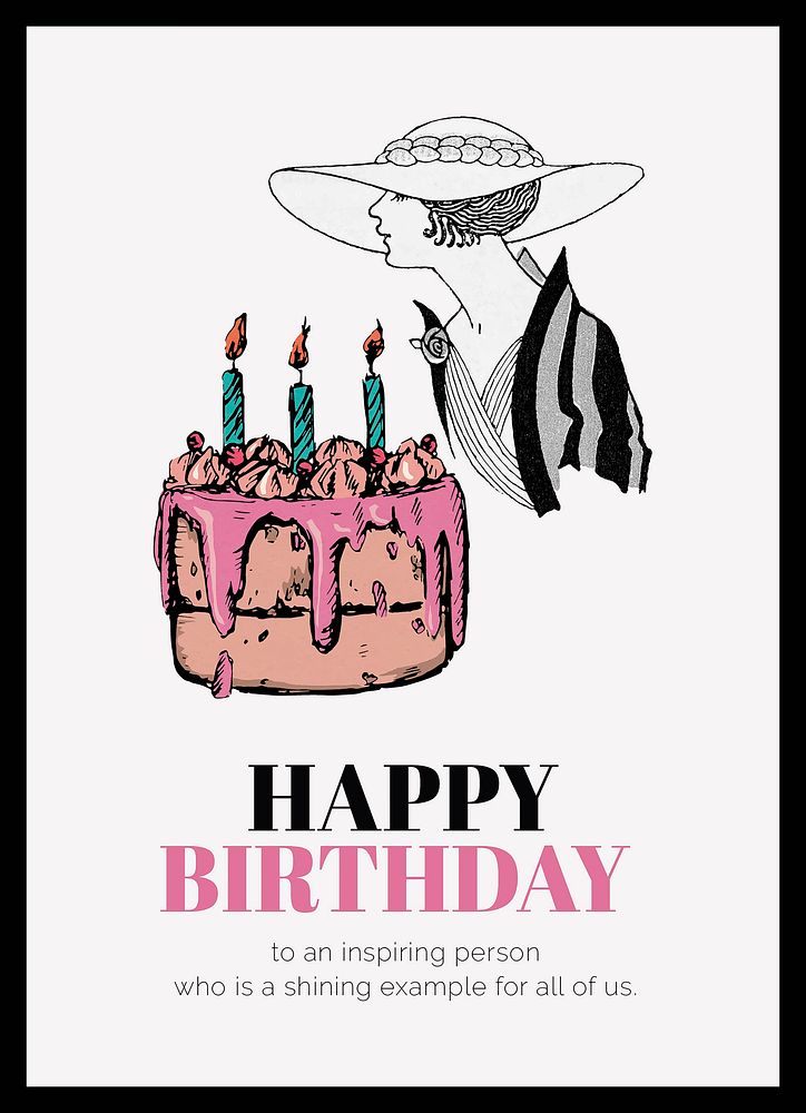 Vintage fashion poster template, birthday greeting card vector