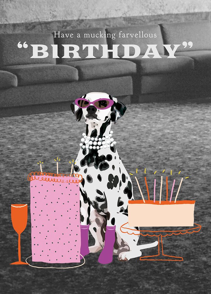 Dog birthday poster template, cute pet photo vector