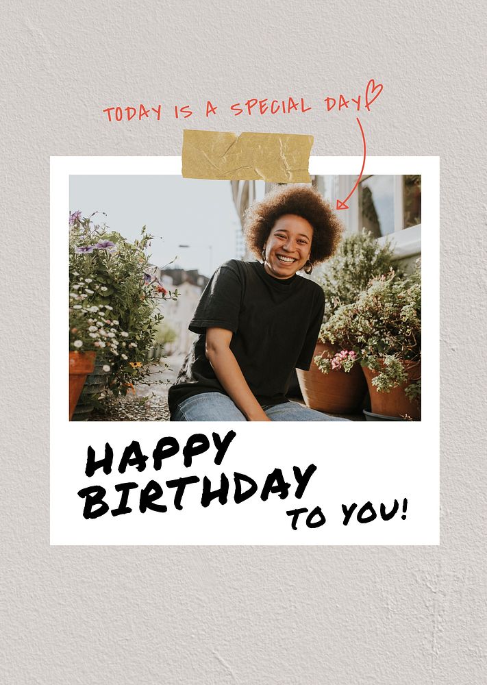 Happy Birthday poster template, instant photo film frame psd