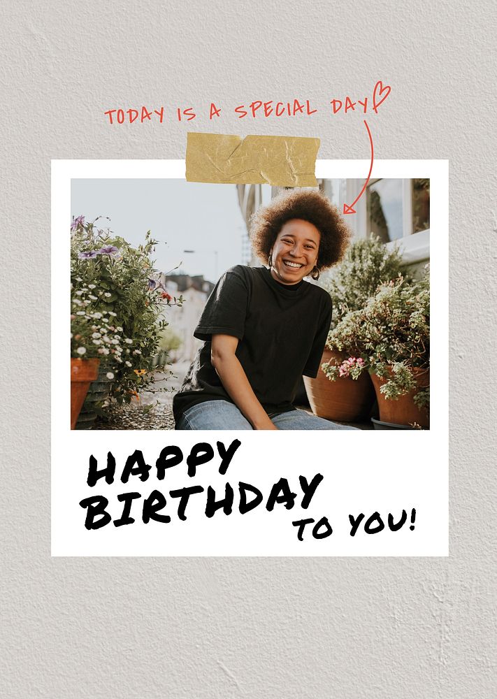Happy Birthday poster template, instant photo film frame vector