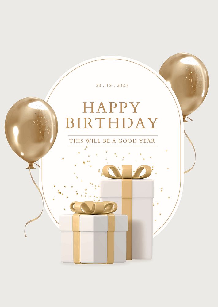 Gold birthday poster template, 3D rendering aesthetic psd