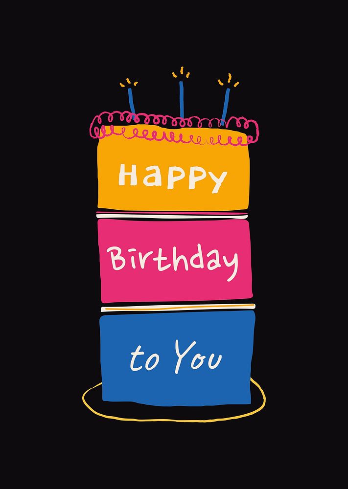 Birthday cake doodle poster template psd