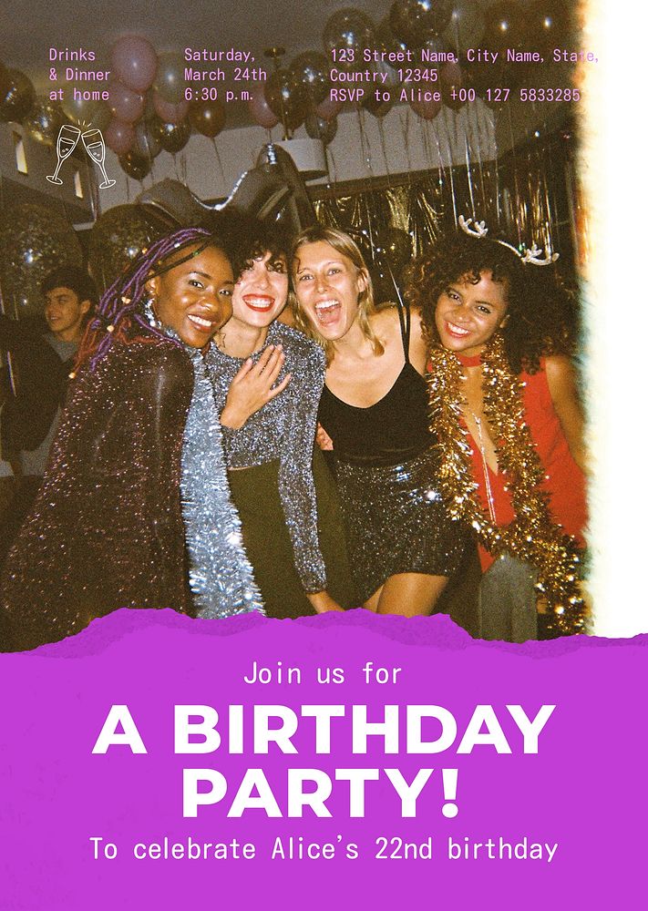 Birthday party poster template, celebration photo psd