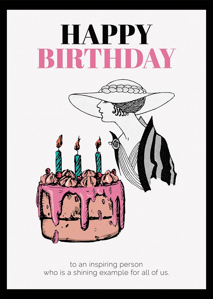 Vintage fashion poster template, birthday greeting card psd