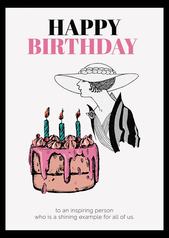 Vintage fashion poster template, birthday greeting card vector