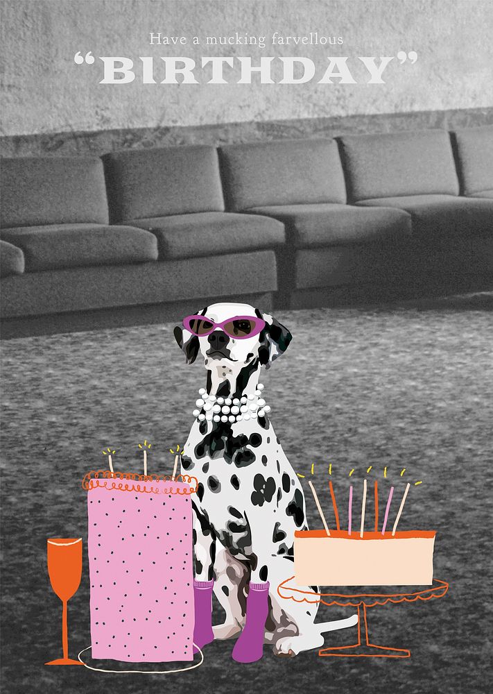 Dog birthday poster template, cute pet photo psd