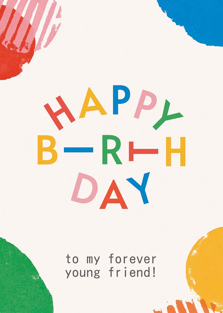 Birthday greeting poster template, colorful typography psd