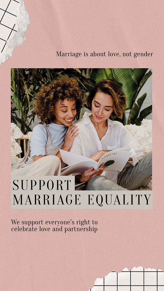 Marriage equality Instagram story template, Pride Month celebration vector