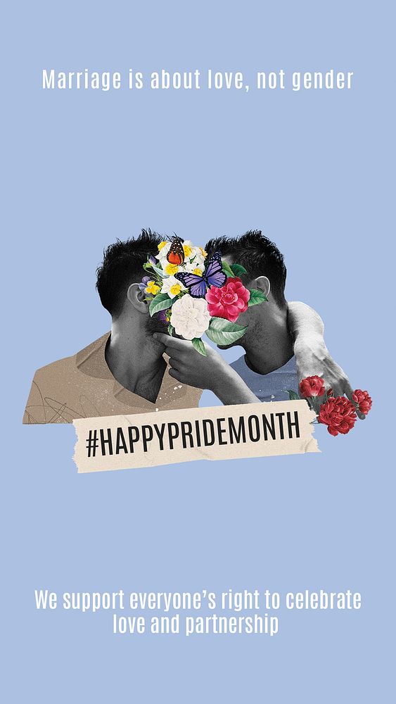 Pride Month Instagram story template, aesthetic gay couple collage vector