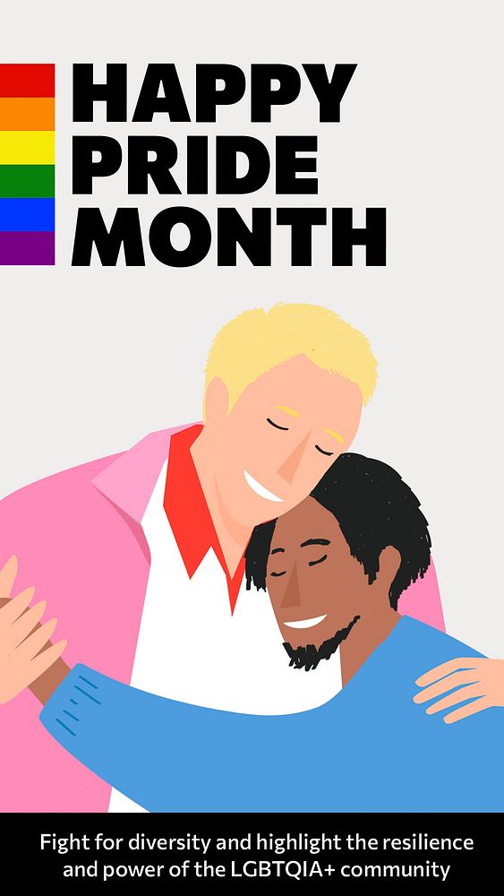 Pride Month Instagram story template, gay couple illustration vector