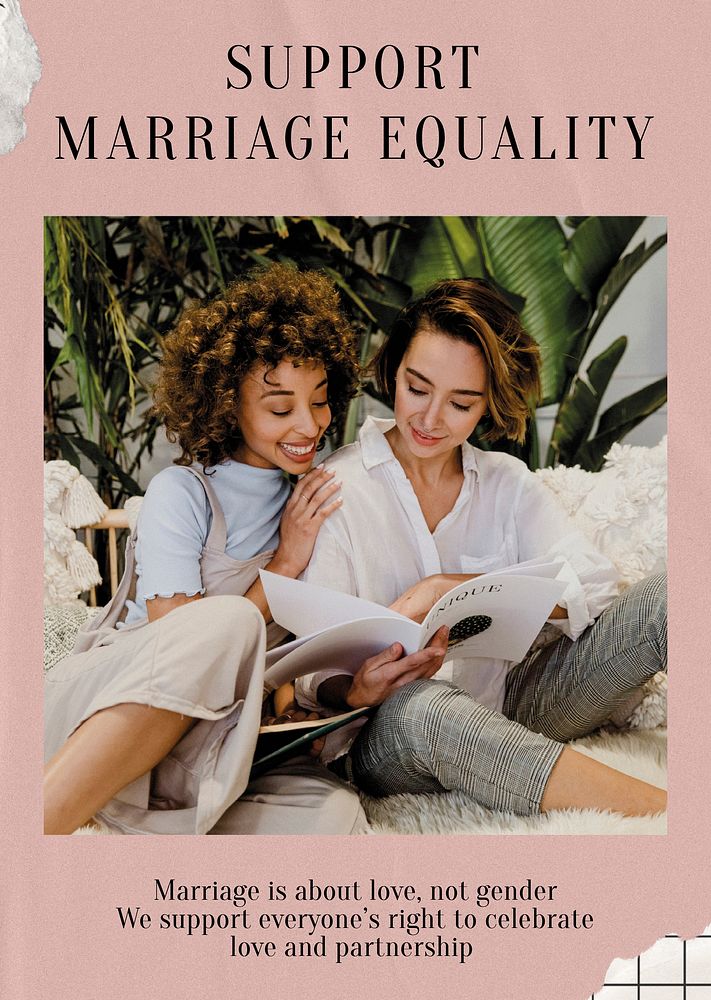 Support marriage equality poster template, Pride Month celebration psd
