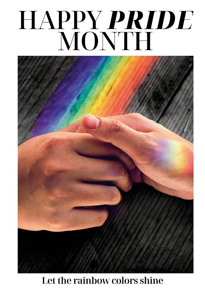 Happy Pride Month poster template, couple holding hands photo psd