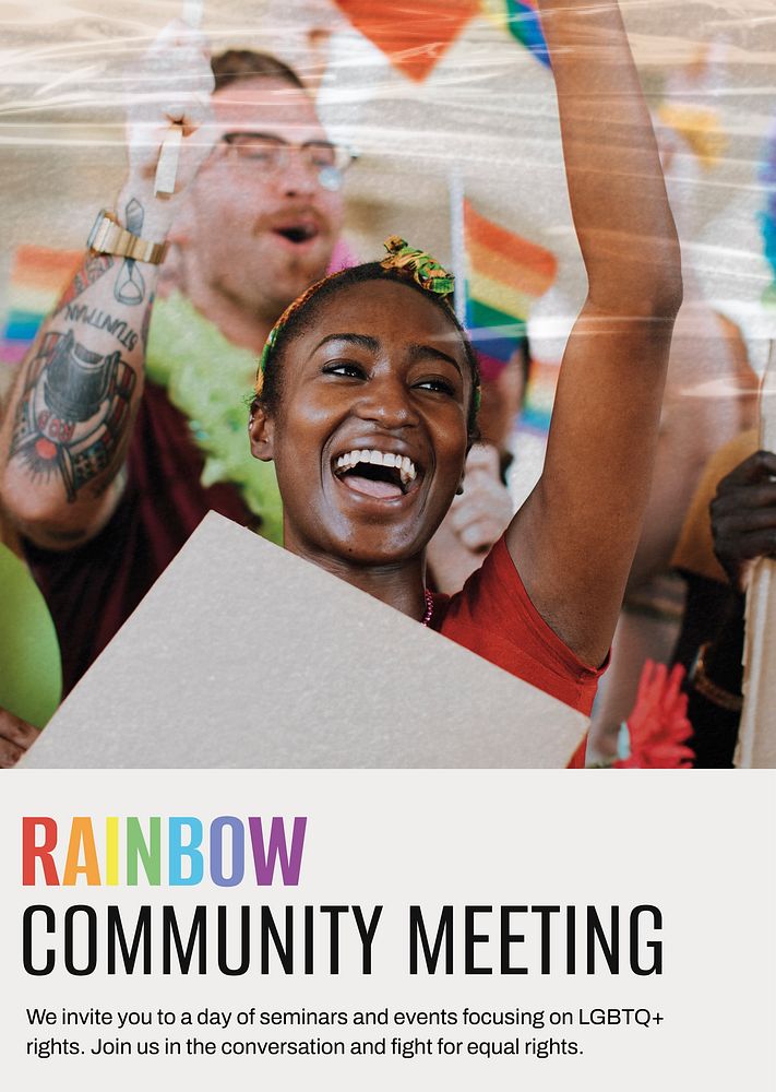 Rainbow community poster template, gay pride celebration psd