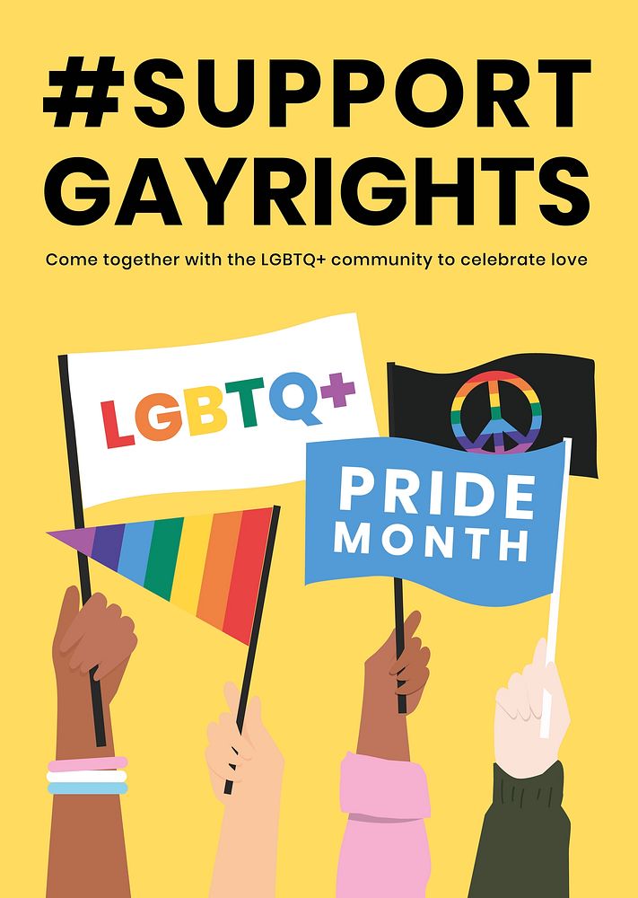 Support gay rights poster template, LGBTQ, Pride Month campaign psd